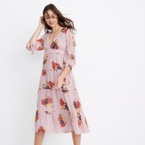 Madewell Tie-Sleeve Tiered Midi Dress NWOT Size 6